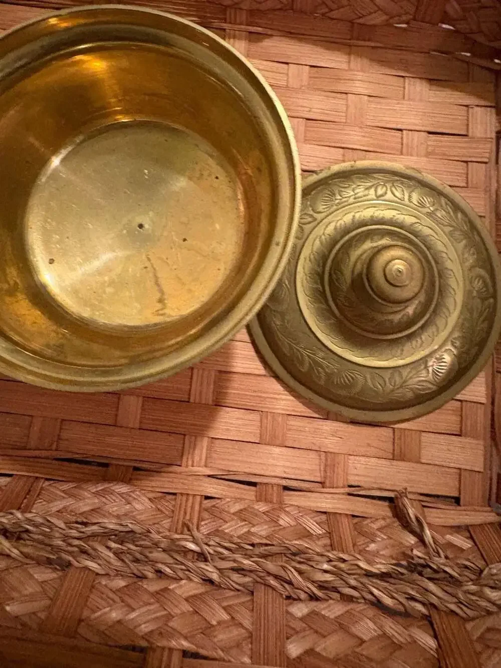 Vintage Hand-Engraved Solid Brass Pedestal Lidded Bowl Jar Made in India